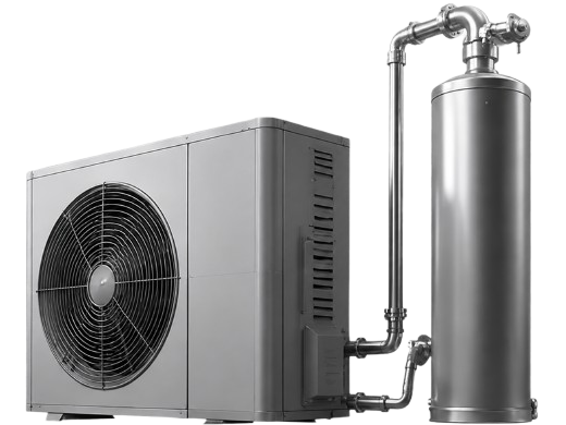 Air source heat pump and renewable heating cylinder